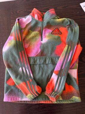 adidas Kids Half-Zip Fleece Pullover in Multicolor Camo